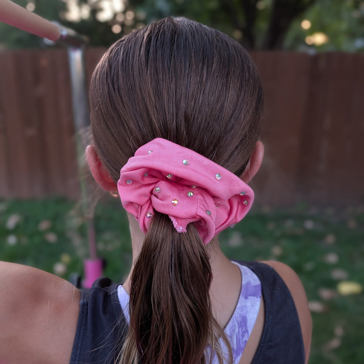 Spandex Salmon Coral rhinestone scrunchie