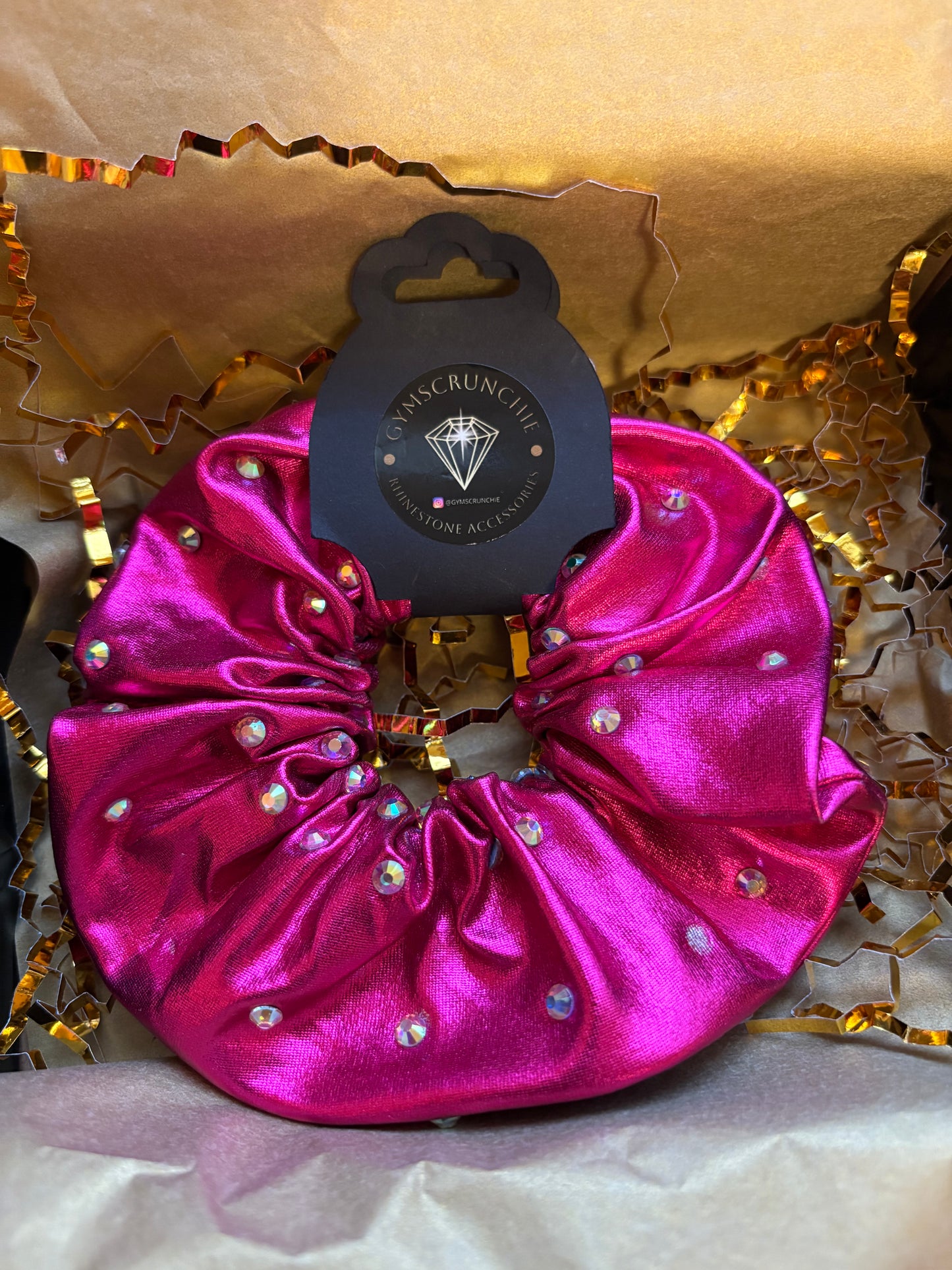 Metallic Fuchsia Rhinestone Scrunchie