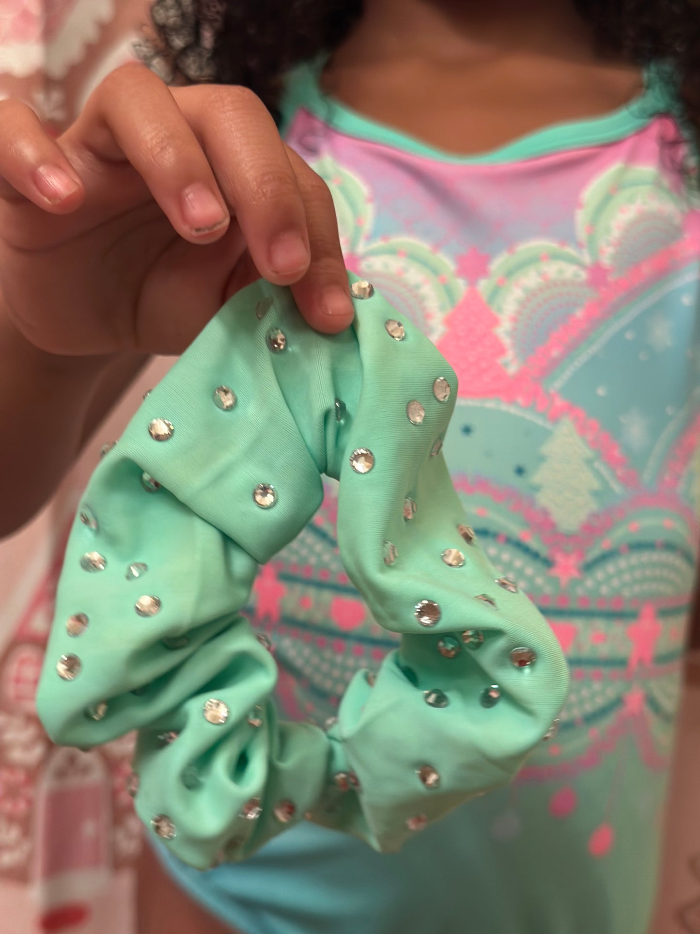 Spandex Mint Rhinestone Scrunchie