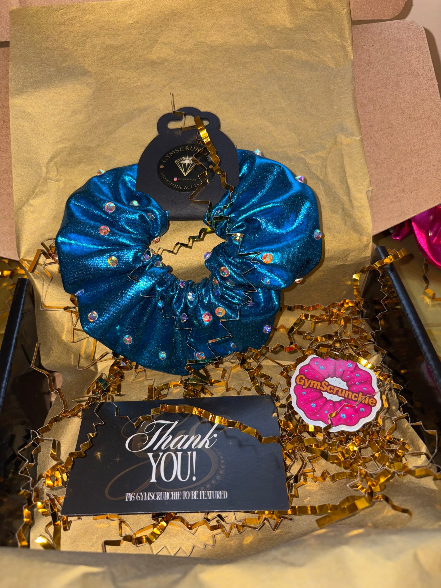 Metallic Turquoise Rhinestone Scrunchie