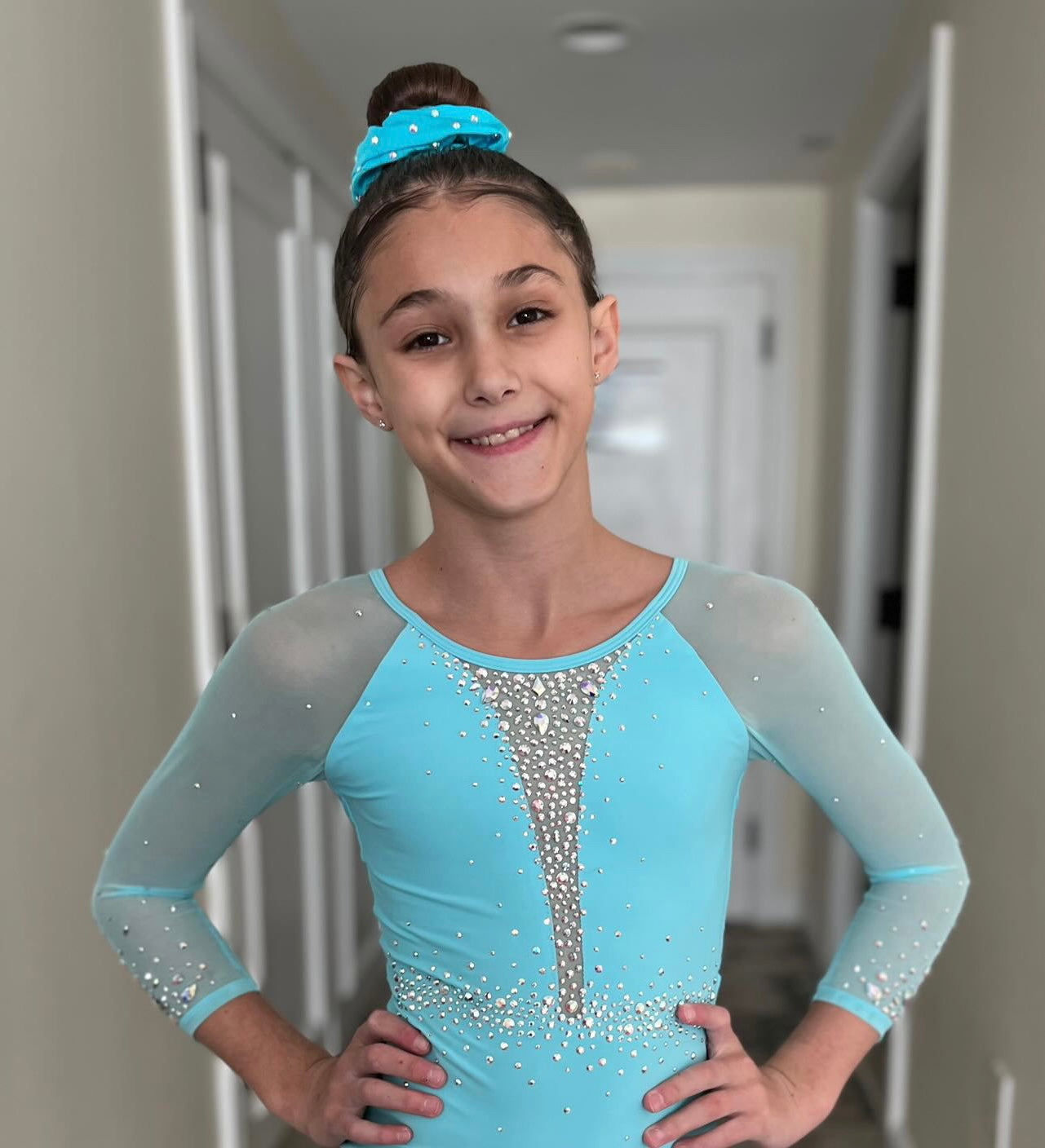 Spandex Turquoise rhinestone scrunchie