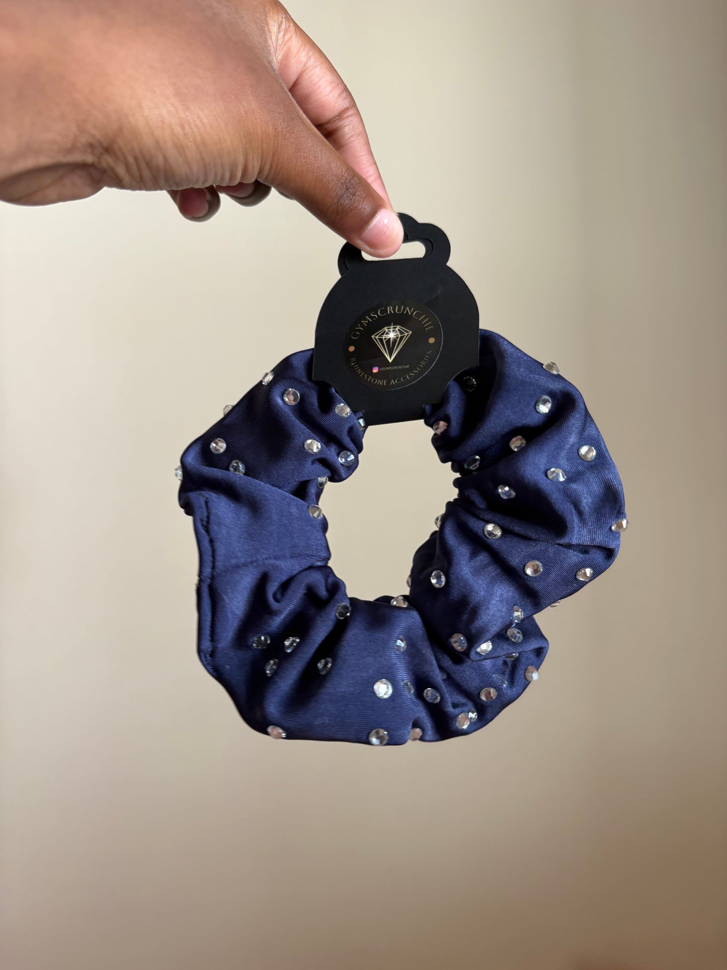 Navy spandex Rhinestone scrunchie