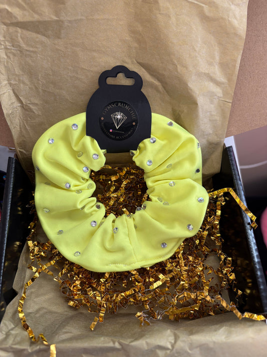 Spandex Neon Yellow rhinestone Scrunchie
