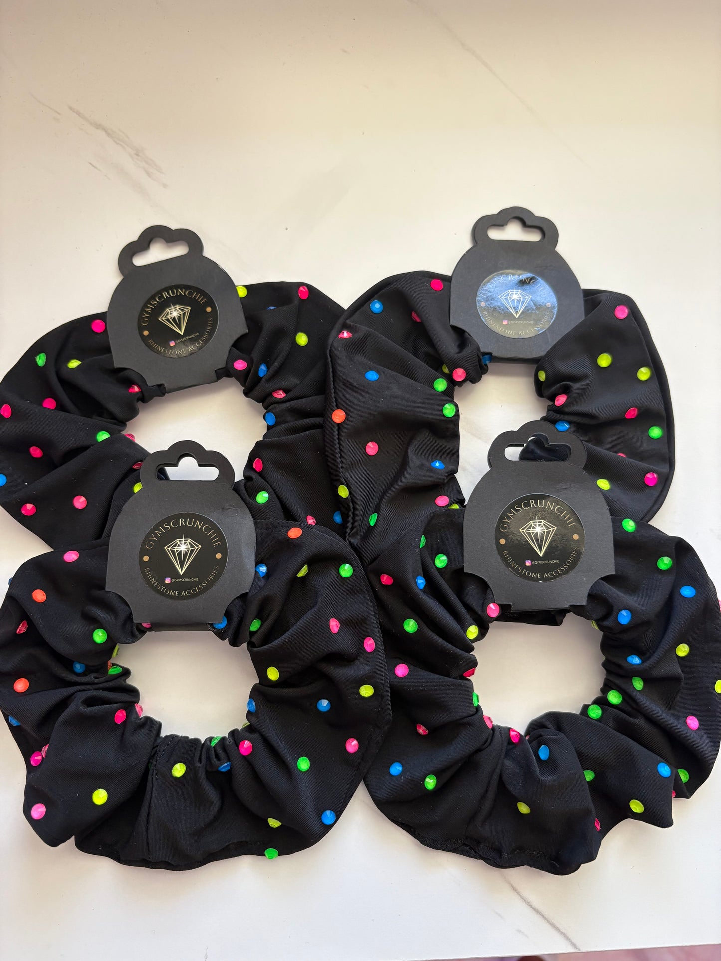 Black UV rhinestone scrunchie