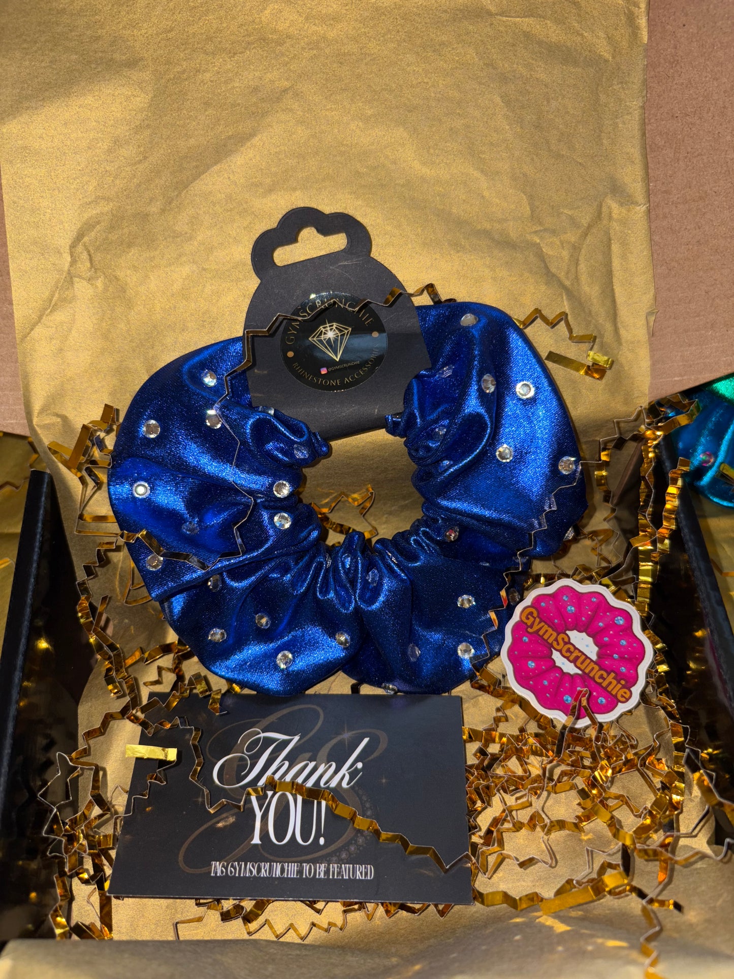 Metallic Royal Blue Rhinestone Scrunchie