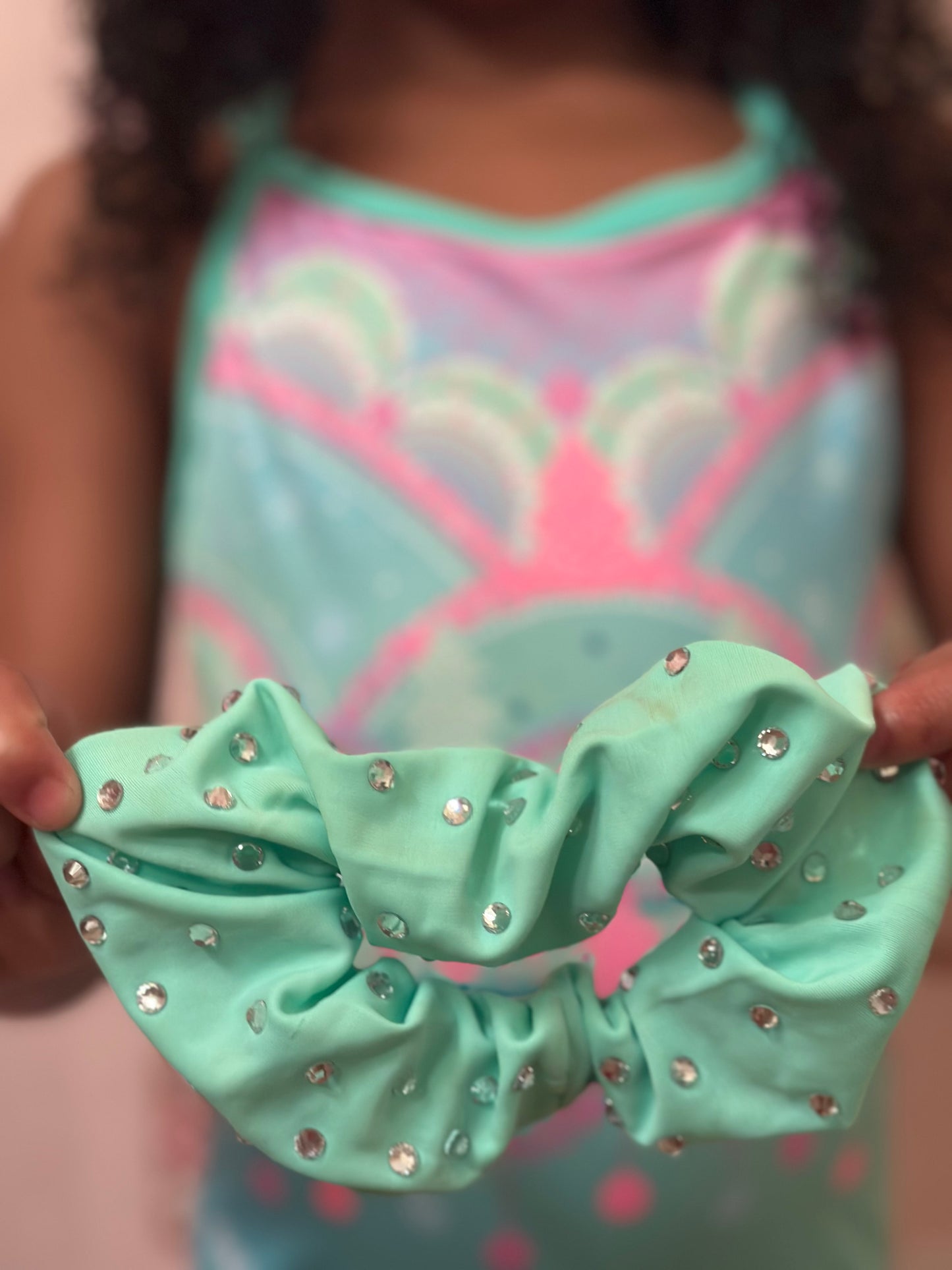 Spandex Mint Rhinestone Scrunchie