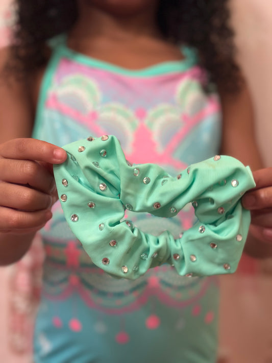 Spandex Mint Rhinestone Scrunchie