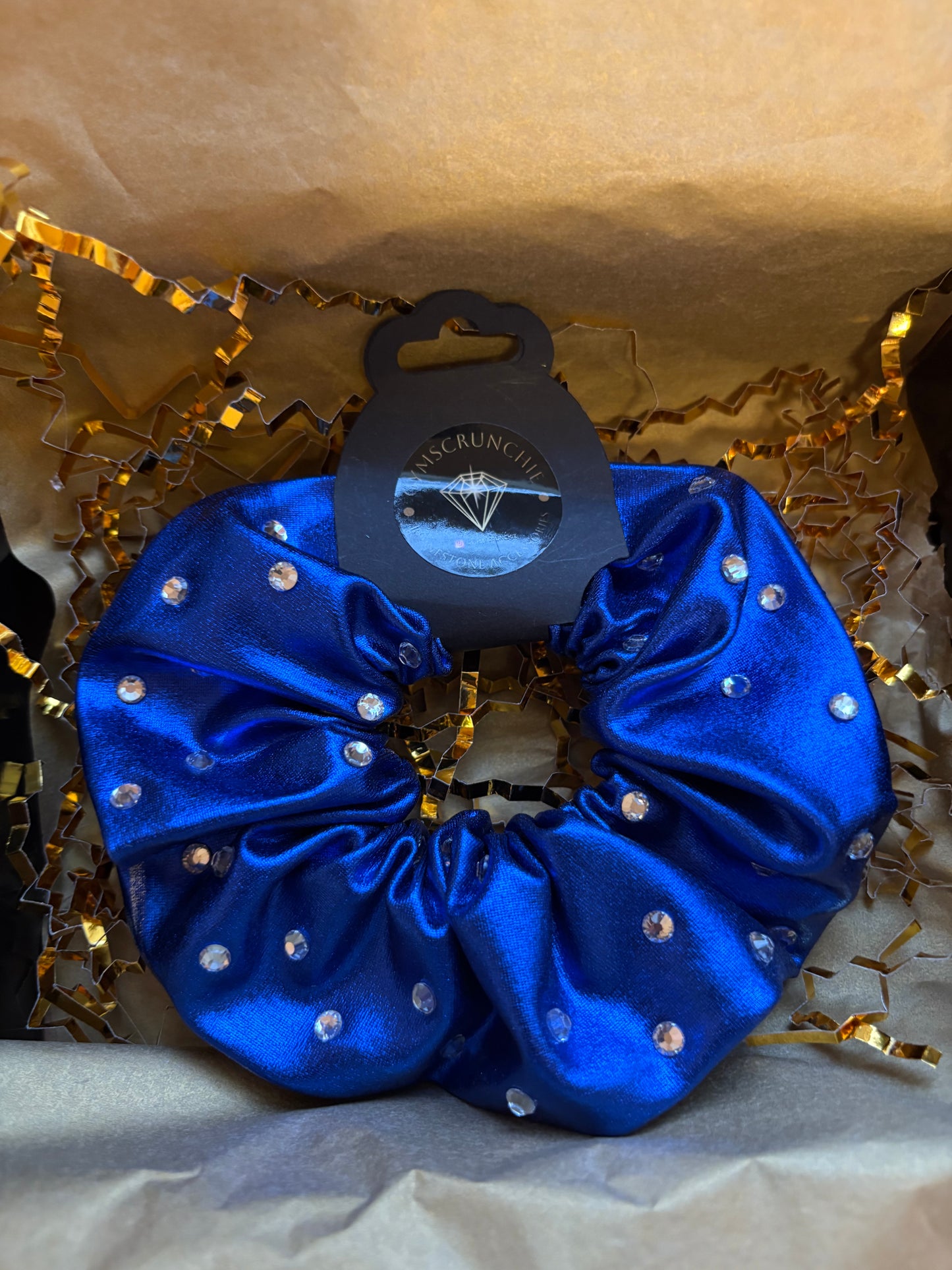 Metallic Royal Blue Rhinestone Scrunchie