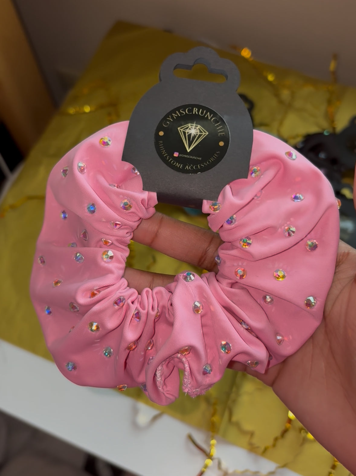 Light Pink Spandex Rhinestone Scrunchie