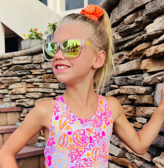 Spandex neon Orange rhinestone scrunchie