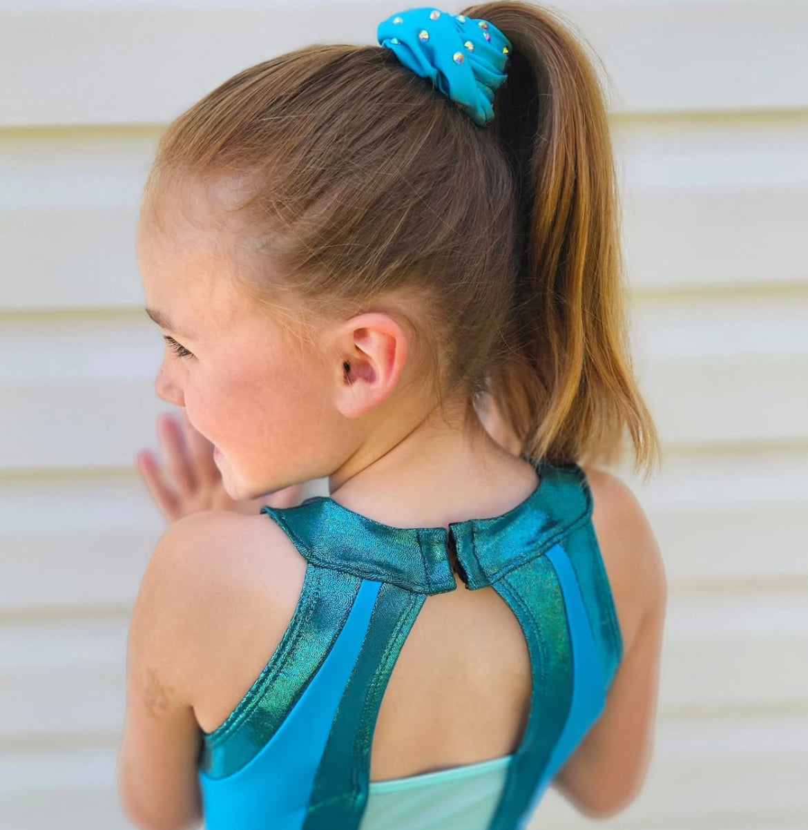 Spandex Turquoise rhinestone scrunchie