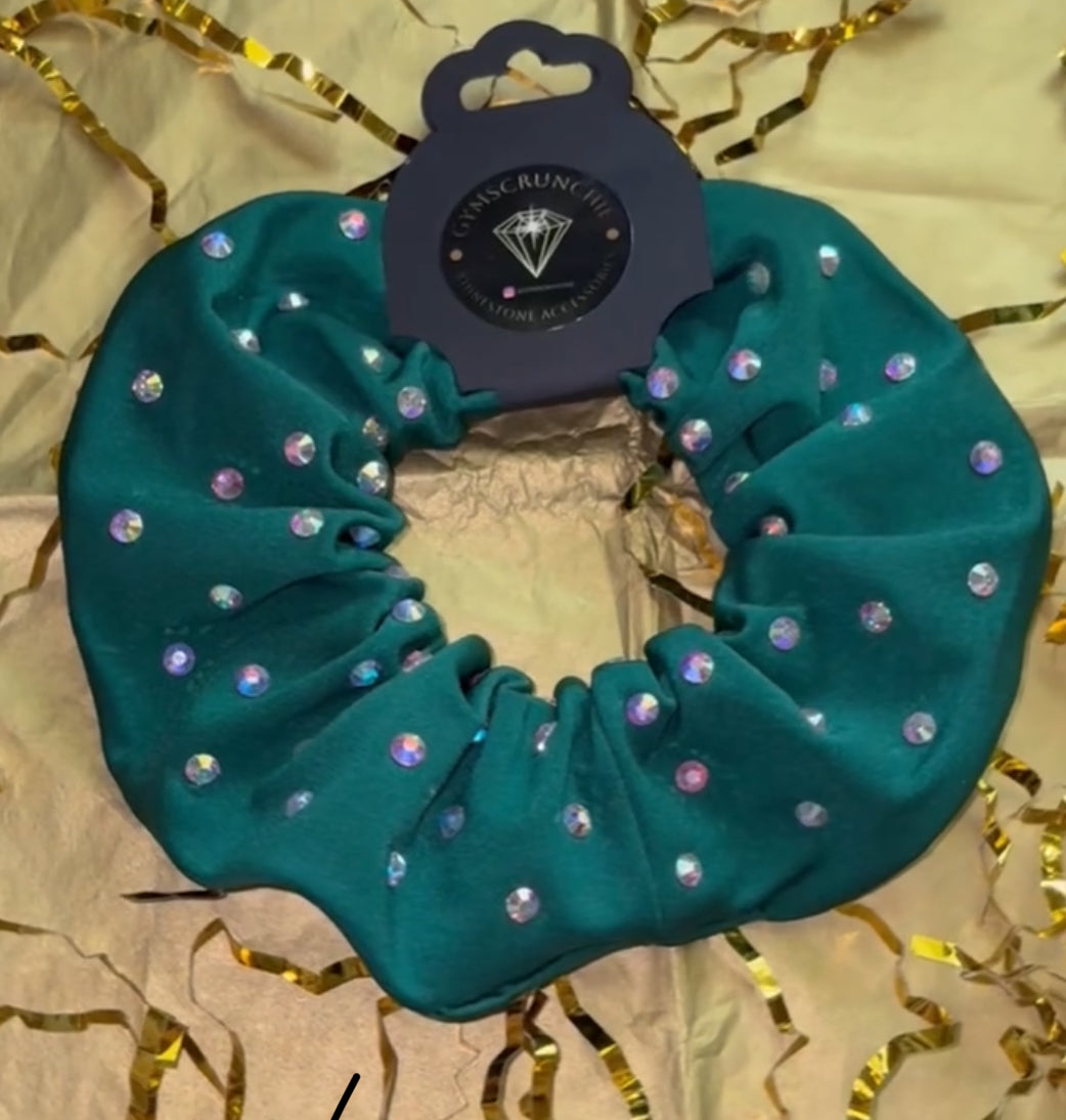 Spandex Green Rhinestone Scrunchie