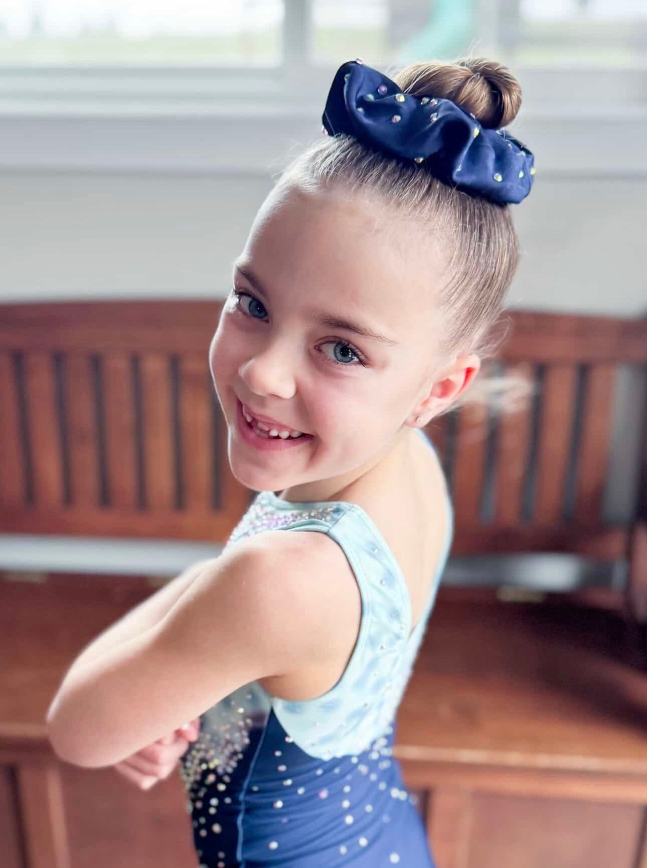 Navy spandex Rhinestone scrunchie