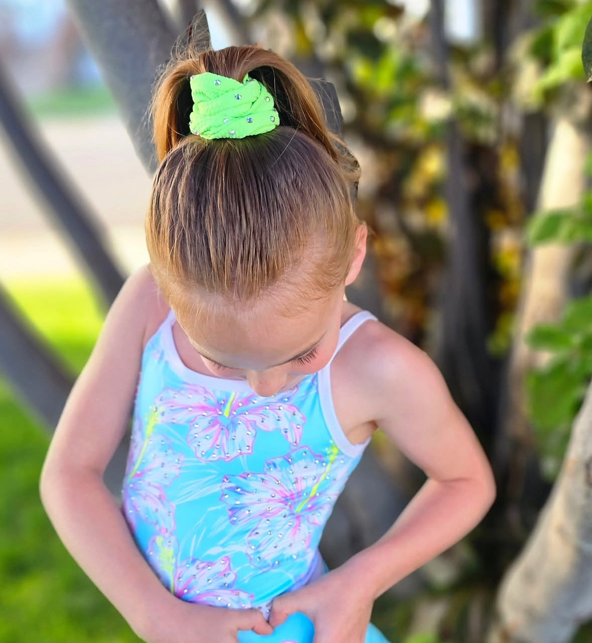 Bullet Neon Green rhinestone scrunchie