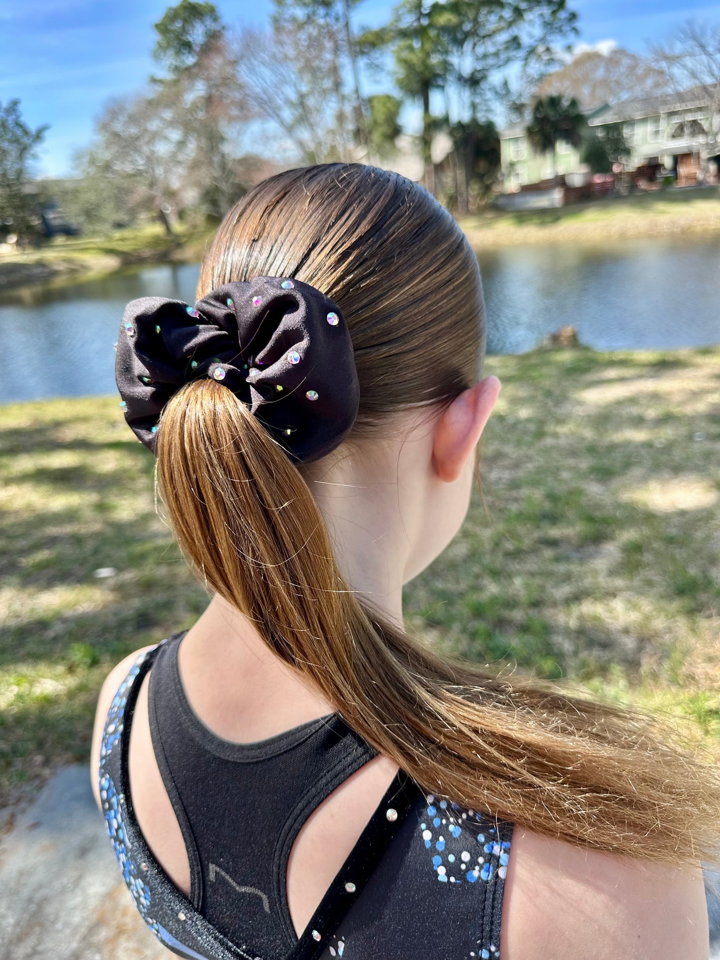 Spandex Black Rhinestone Scrunchie