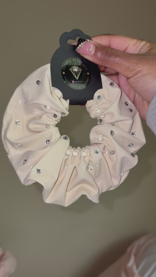 Ivory Spandex Rhinestone Scrunchie